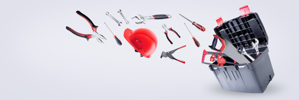 黑色容器，灰色背景上有工作工具图片下载