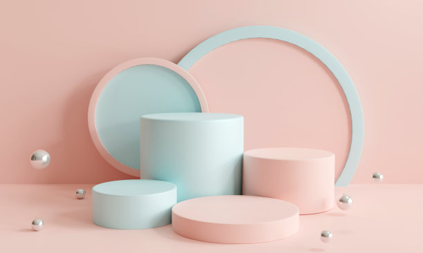 平台粉蓝色柔和。最小的场景与四个平台。图片下载