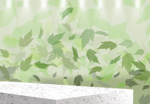 展览立方讲台。绿色3 d背景。石头基座。化妆品展示架。3 d渲染。背景是绿叶。热带系列图片下载