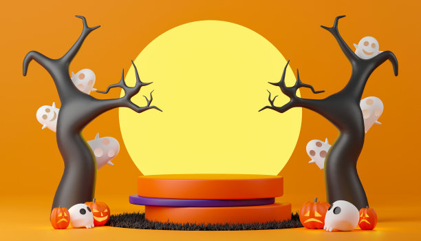 万圣节当天的讲台3d渲染。图片下载