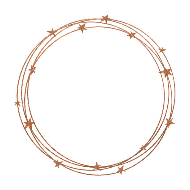 由金色线条和星星组成的花环。水彩插图。孤立在白色背景上。图片下载