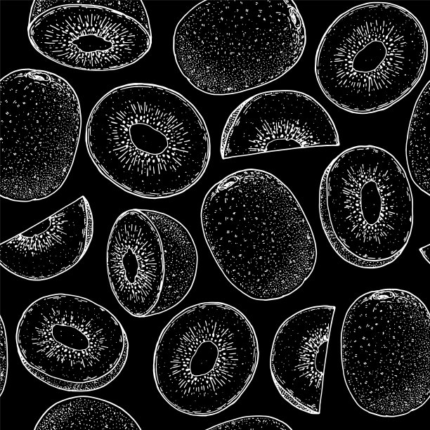 无缝模式与猕猴桃草图。手绘矢量插图。设计、包装、宣传册插图。手绘猕猴桃设计模板。有机新鲜食物矢量图。图片下载