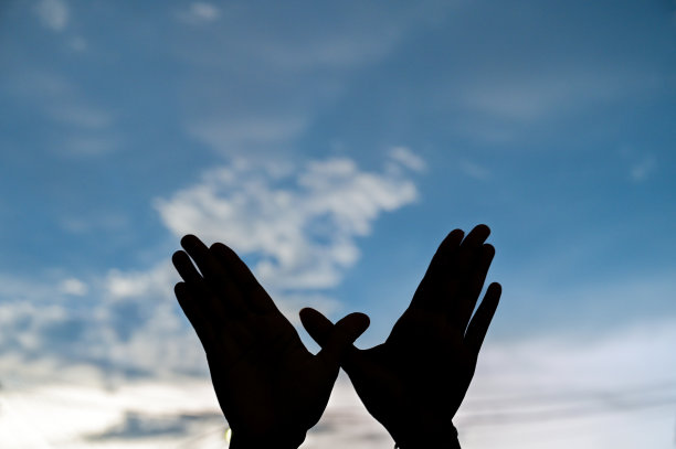 一个手势的剪影，像鸟儿飞过天空。自由的概念。图片下载