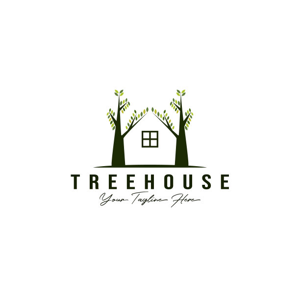 树咖啡馆矢量插画设计，地产，房子树图片下载