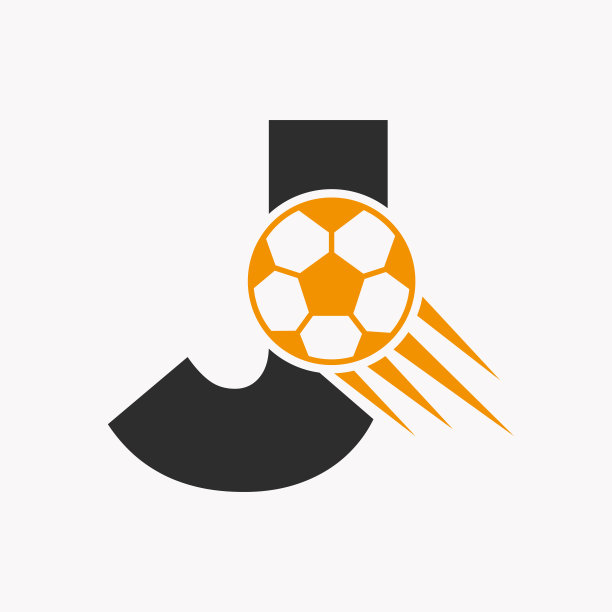 首字母J足球标志概念与移动的足球图标。足球标志符号向量模板图片下载