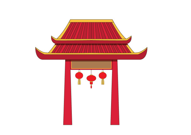 白色背景上的中国风门面设计矢量插画图片下载