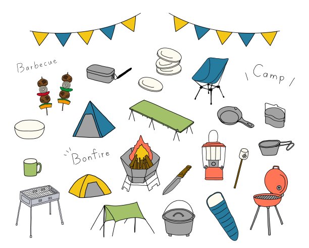 插图材料套装露营装备图片下载