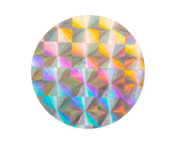 空白圆形胶粘剂全息箔不干胶标签隔离在白色背景图片下载