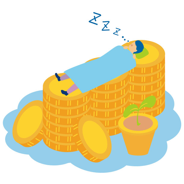 一个人睡在代表市场价格的硬币上，即使他休息图片下载