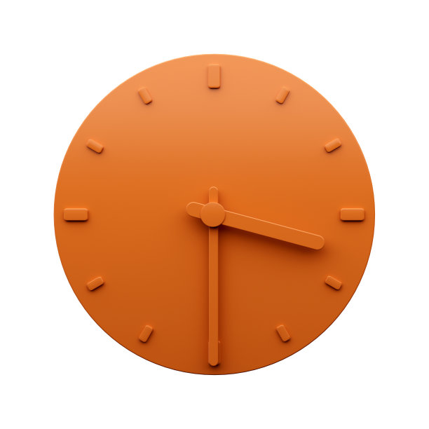 极简橙色时钟3:30三点半抽象极简挂钟15:30 3d插画图片下载