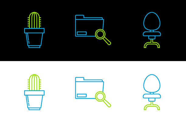 办公椅上设线仙人掌和多汁锅图片下载