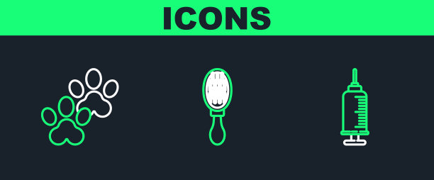 设置有宠物疫苗爪印和线注射器图片下载