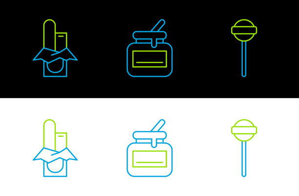 设置线棒棒糖巧克力棒和一罐蜂蜜图片下载