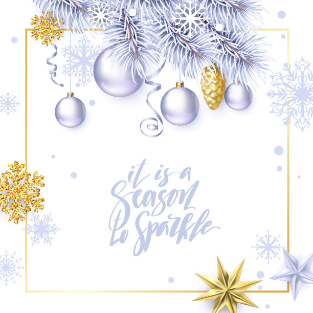 节日圣诞背景与树枝和球图片下载