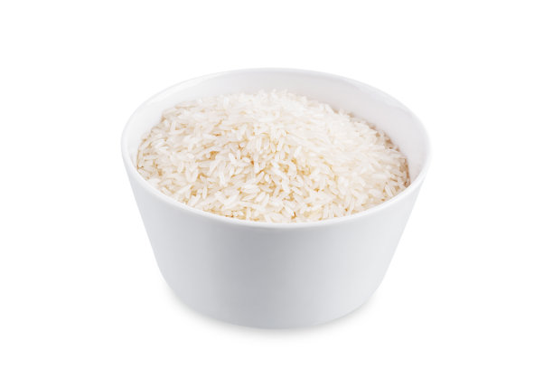 白碗里的干米，背景是白色的图片下载