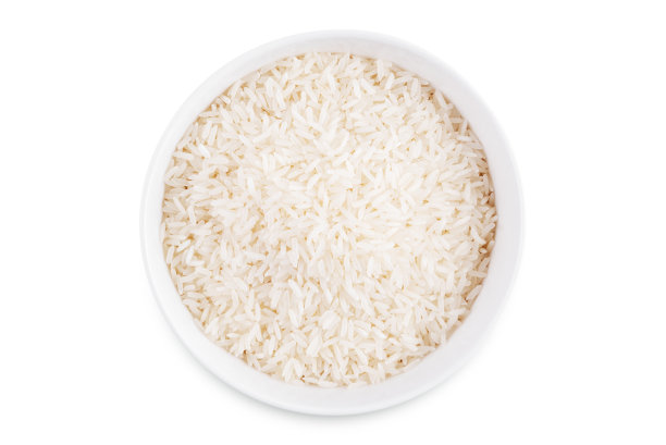 白碗里的干米，背景是白色的图片下载