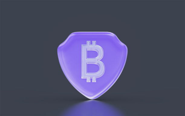 比特币标志与安全盾极简的外观在黑暗背景3d图片下载