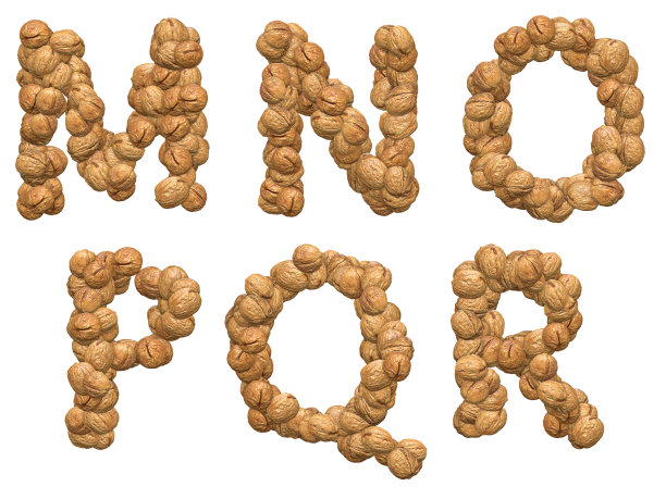 胡桃木做的一组字母和数字，字母M N O P Q R图片下载