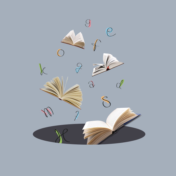 创意艺术拼贴飞翔的书籍和信件。E图片下载