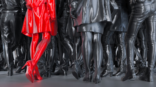 一群黑人商人和一个红色领袖(妇女)。领导观念，新思想。图片下载