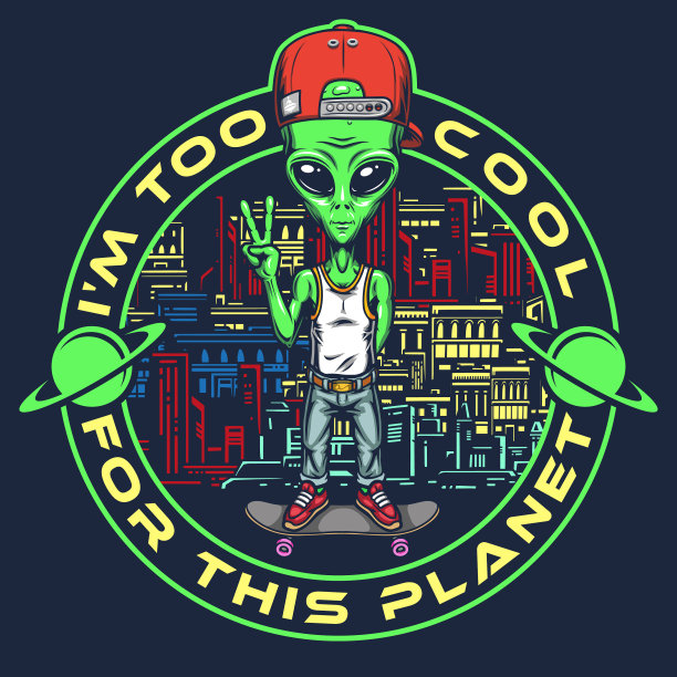 酷外星人素描复古彩色图片下载