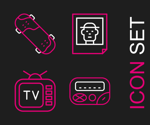 设置线路寻呼机复古电视照片和滑板图片下载