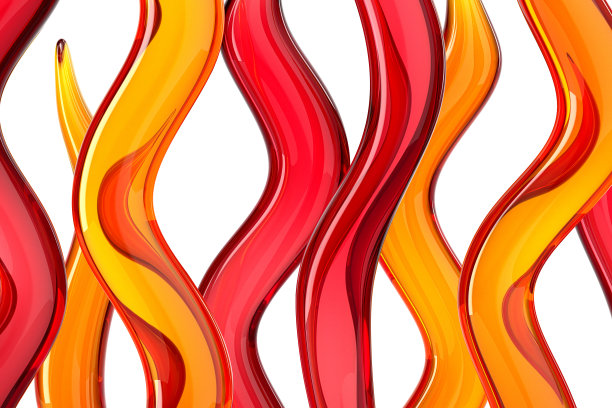 玻璃元素的创意抽象背景。弯曲的红黄色透明管。3 d演示。图片下载
