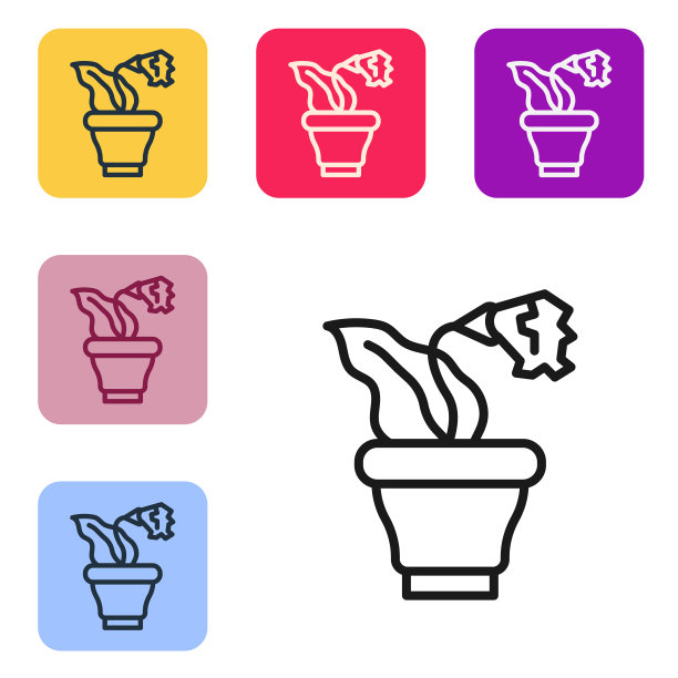 黑线花在花盆图标孤立在白色图片下载