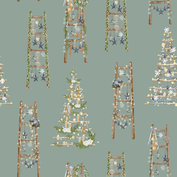 圣诞节无缝模式。灯,松果,杉树的。水彩插图。农舍圣诞树。冬天的背景图片下载
