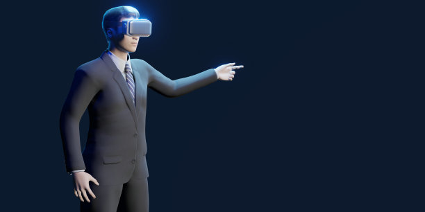 背景商人工作通过虚拟现实相机在元宇宙股票交易和工作3D插图图片下载