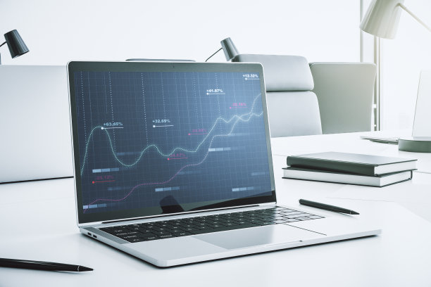 计算机监视器与抽象创造性分析数据电子表格，分析和分析的概念。三维渲染图片下载