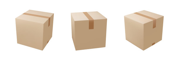 用透明胶带和标签的纸板或纸盒逼真的送货盒。图片下载