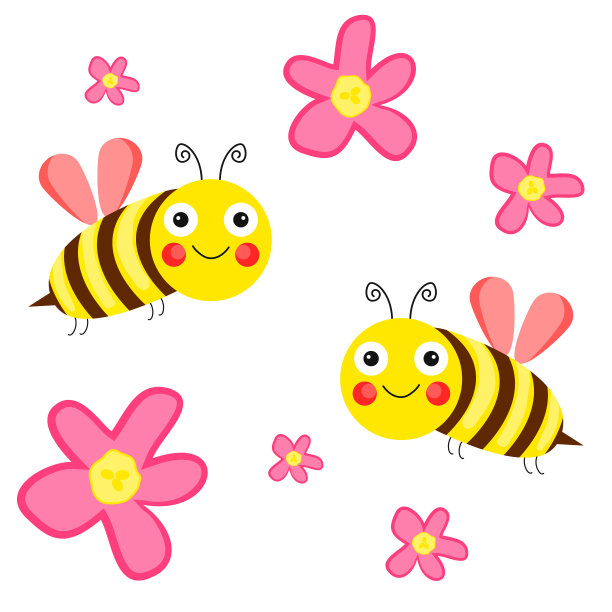 蜜蜂，一群蜜蜂在花朵的背景下飞翔。向量,卡通。向量。图片下载