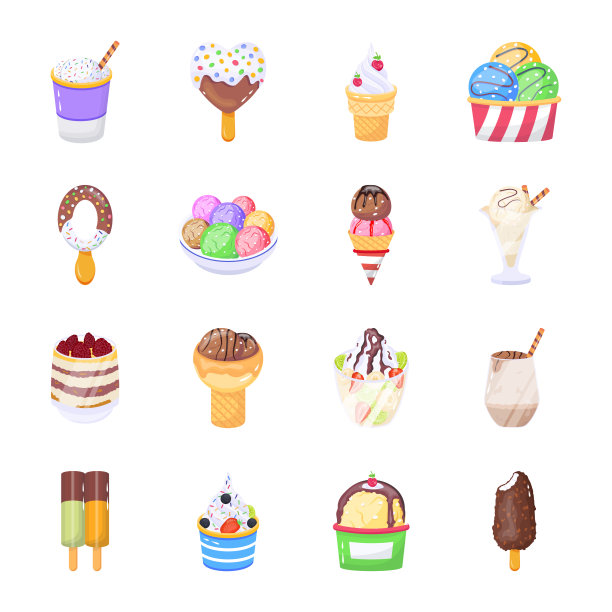 看看这个冰淇淋的彩色扁平图标图片下载