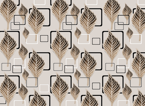 3d现代壁画墙纸与光背景。金色的树叶和白色的方块图片下载