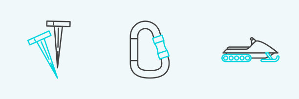 为帐篷和锁钩设置雪地车钩图片下载