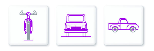 设置线皮卡，自行车和汽车图标图片下载