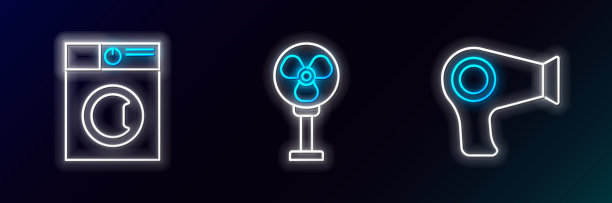 设置线电吹风，洗衣机和电风扇图标图片下载