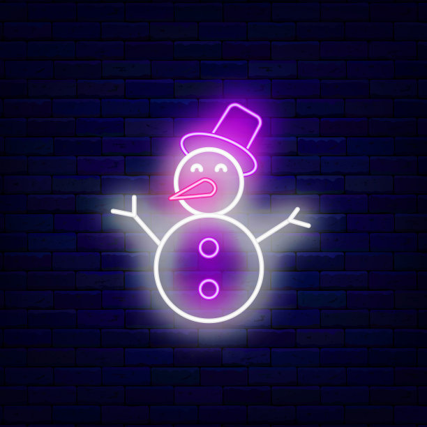 雪人氖图标。新年快乐，圣诞快乐。赛季冬季活动。向量股票插图图片下载