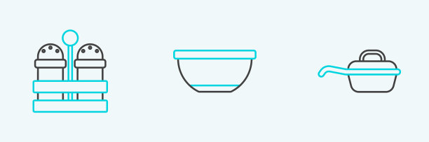 设置线煎锅盐和胡椒和碗图标图片下载