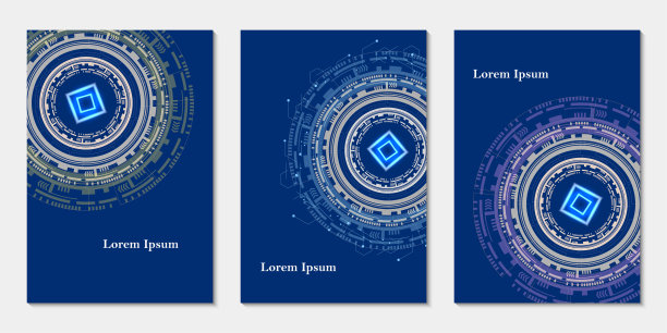 抽象的蓝灰色技术圈，未来的图案集，几何深蓝色背景，科学概念图片下载