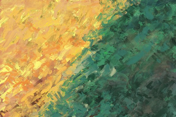黄色和绿色的油画抽象背景。笔触充满活力和粗犷。自然纹理的艺术。活泼开朗的形象。图片下载