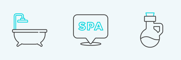 设置线精油瓶浴缸和温泉图片下载