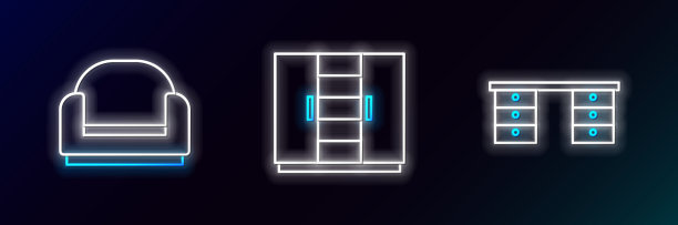 设线办公桌椅和衣柜图标图片下载