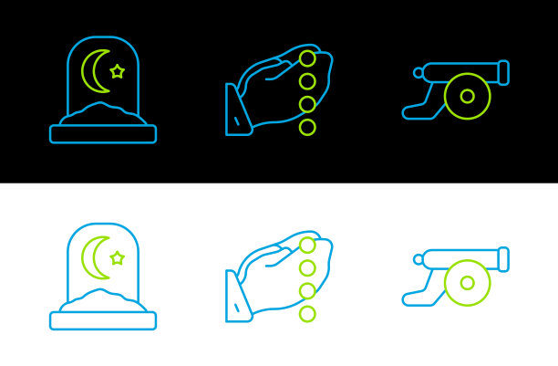 套线斋月大炮和穆斯林墓地的手图片下载