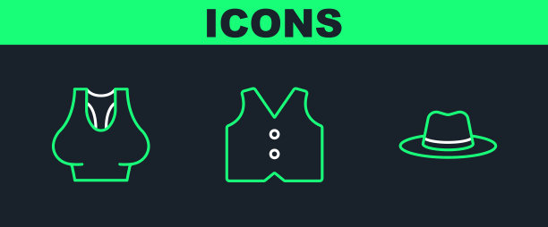 设线男子帽子汗衫和马甲图标图片下载