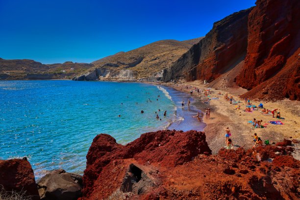 希腊圣托里尼岛的红海滩图片下载