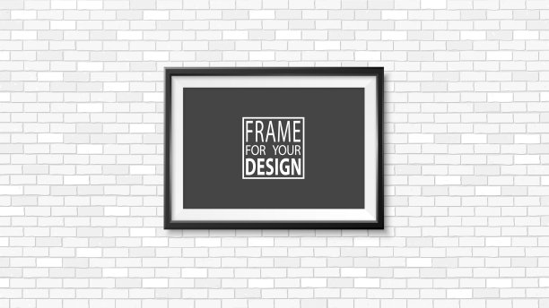 墙上的画框。框模型。简单的空框架为您的业务设计。砖墙。矢量模板的图片，绘画，海报，字母或照片画廊。图片下载