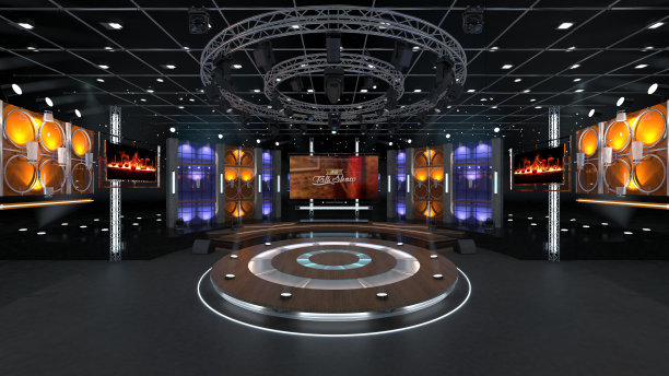 虚拟工作室娱乐集3。绿屏背景。3 d渲染。图片下载