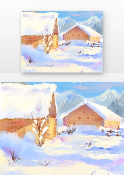 小木屋雪景厚涂图片下载